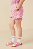 GY9269 Pink Girls Botanical Embroidered Smocked Waist Short Side