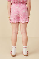 GY9269 Pink Girls Botanical Embroidered Smocked Waist Short Back