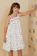 GY9270 Off White Girls Contrast Piped Ditsy Floral Tank Dress Pose