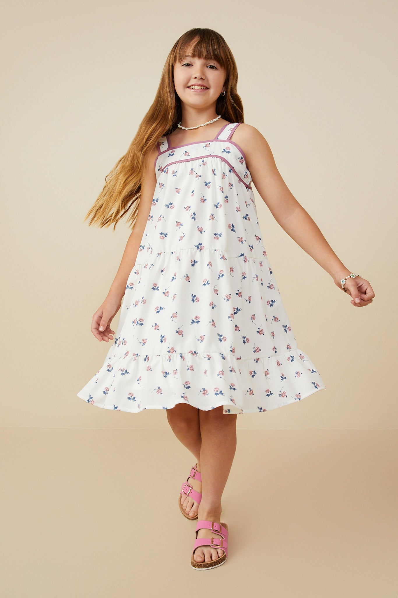 Contrast Piped Ditsy Floral Tank Dress