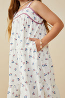 GY9270 Off White Girls Contrast Piped Ditsy Floral Tank Dress Detail