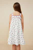 GY9270 Off White Girls Contrast Piped Ditsy Floral Tank Dress Back