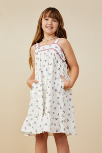GY9270 Off White Girls Contrast Piped Ditsy Floral Tank Dress Front