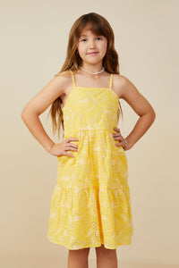 GY9271 Yellow Girls Paisley Embroidered Tiered Tank Dress Front