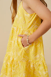 GY9271 Yellow Girls Paisley Embroidered Tiered Tank Dress Detail