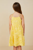 GY9271 Yellow Girls Paisley Embroidered Tiered Tank Dress Back
