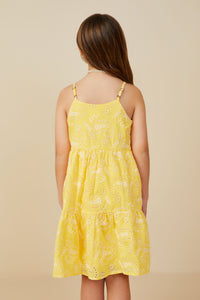 GY9271 Yellow Girls Paisley Embroidered Tiered Tank Dress Back