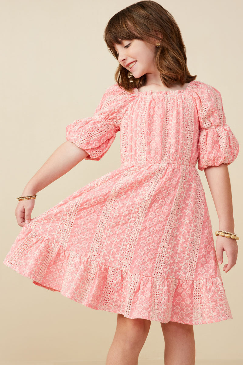 Cinch Sleeve Embroidered Dress