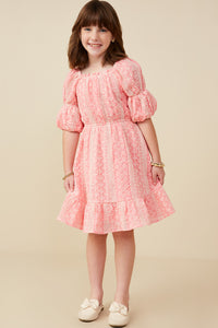 GY9281 Pink Girls Cinch Sleeve Embroidered Dress Full Body