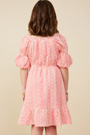 GY9281 Pink Girls Cinch Sleeve Embroidered Dress Back