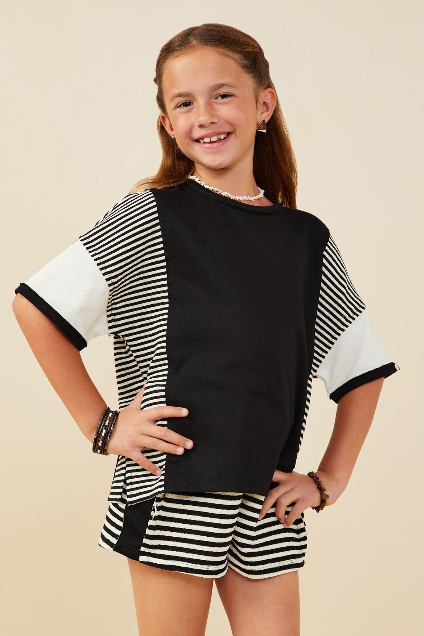 Colorblock Stripe Insert Knit T Shirt