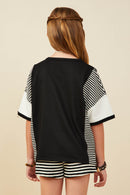 GY9284 Black Girls Colorblock Stripe Insert Knit T Shirt Back