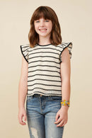 GY9287 Oatmeal Girls Contrast Piped Textured Stripe Knit Tank Front