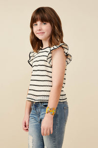 GY9287 Oatmeal Girls Contrast Piped Textured Stripe Knit Tank Side