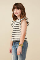 GY9287 Oatmeal Girls Contrast Piped Textured Stripe Knit Tank Side