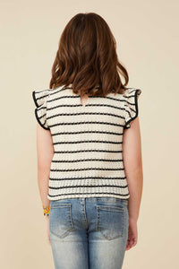 GY9287 Oatmeal Girls Contrast Piped Textured Stripe Knit Tank Back