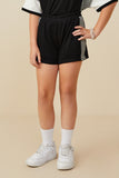 GY9289 Black Girls Colorblock Side Striped Knit Short Front