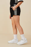 GY9289 Black Girls Colorblock Side Striped Knit Short Side