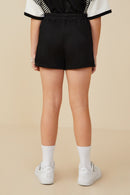 GY9289 Black Girls Colorblock Side Striped Knit Short Back