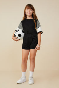 GY9289 Black Girls Colorblock Side Striped Knit Short Full Body