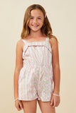 GY9296 Blush Girls Floral Pattern Printed Sleeveless Romper Front