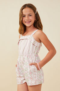 GY9296 Blush Girls Floral Pattern Printed Sleeveless Romper Side