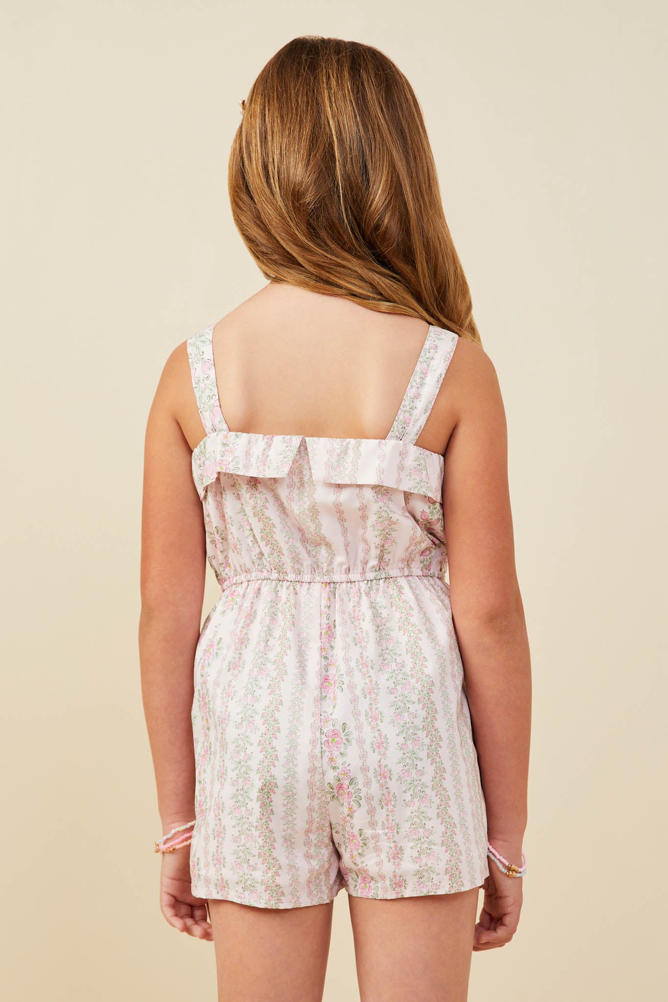 GY9296 Blush Girls Floral Pattern Printed Sleeveless Romper Back