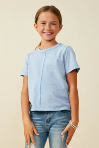 GY9300 Blue Girls Raw Edge Detail Washed Knit Top Front