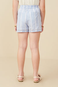 GY9304 Blue Girls Eyelet Lace Striped Buttoned Shorts Back