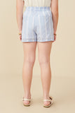 GY9304 Blue Girls Eyelet Lace Striped Buttoned Shorts Back