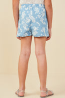 GY9316 Light Blue Girls Romantic Floral Pleated Chambray Shorts Back