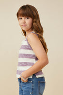 GY9333 Lavender Girls Heathered Stripe Knit Tank Side