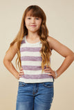 GY9333 Lavender Girls Heathered Stripe Knit Tank Front 2