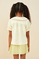GY9340 Yellow Girls Floral Embossed Peterpan Collar Top Back
