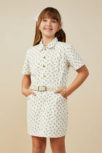 GY9344 Off White Girls Ditsy Print Button Down Twill Dress Front