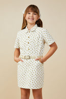 GY9344 Off White Girls Ditsy Print Button Down Twill Dress Front