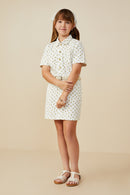GY9344 Off White Girls Ditsy Print Button Down Twill Dress Pose