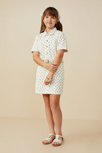 GY9344 Off White Girls Ditsy Print Button Down Twill Dress Pose