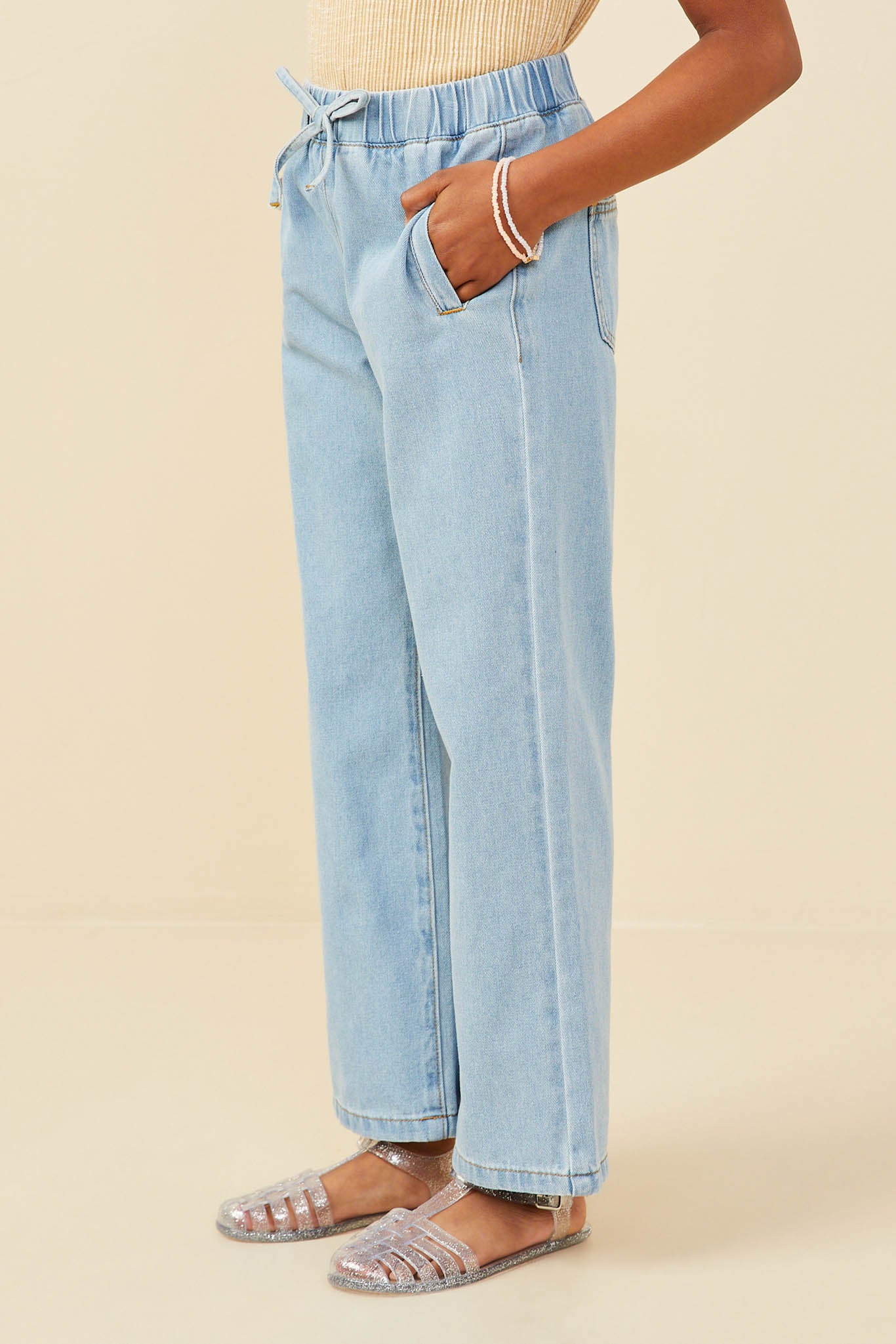 Wide Leg Drawstring Waist Denim Pants