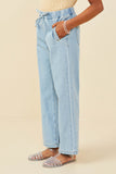 GY9360 Denim Girls Wide Leg Drawstring Waist Denim Pants Side