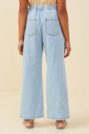 GY9360 Denim Girls Wide Leg Drawstring Waist Denim Pants Back