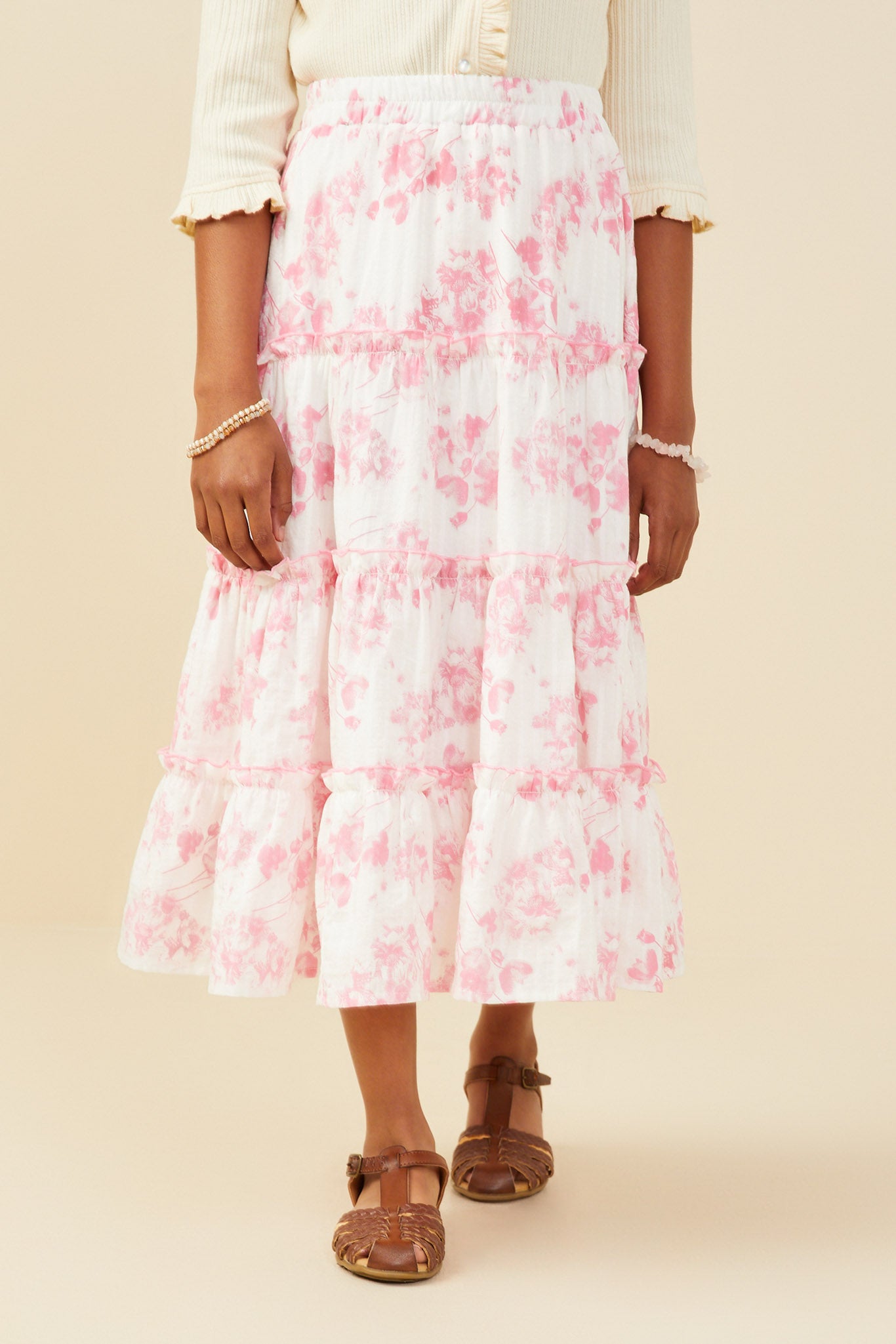 Textured Floral Tiered Maxi Skirt