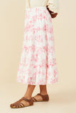 GY9382 Pink Girls Textured Floral Tiered Maxi Skirt Side