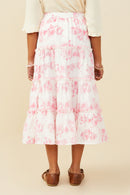 GY9382 Pink Girls Textured Floral Tiered Maxi Skirt Back