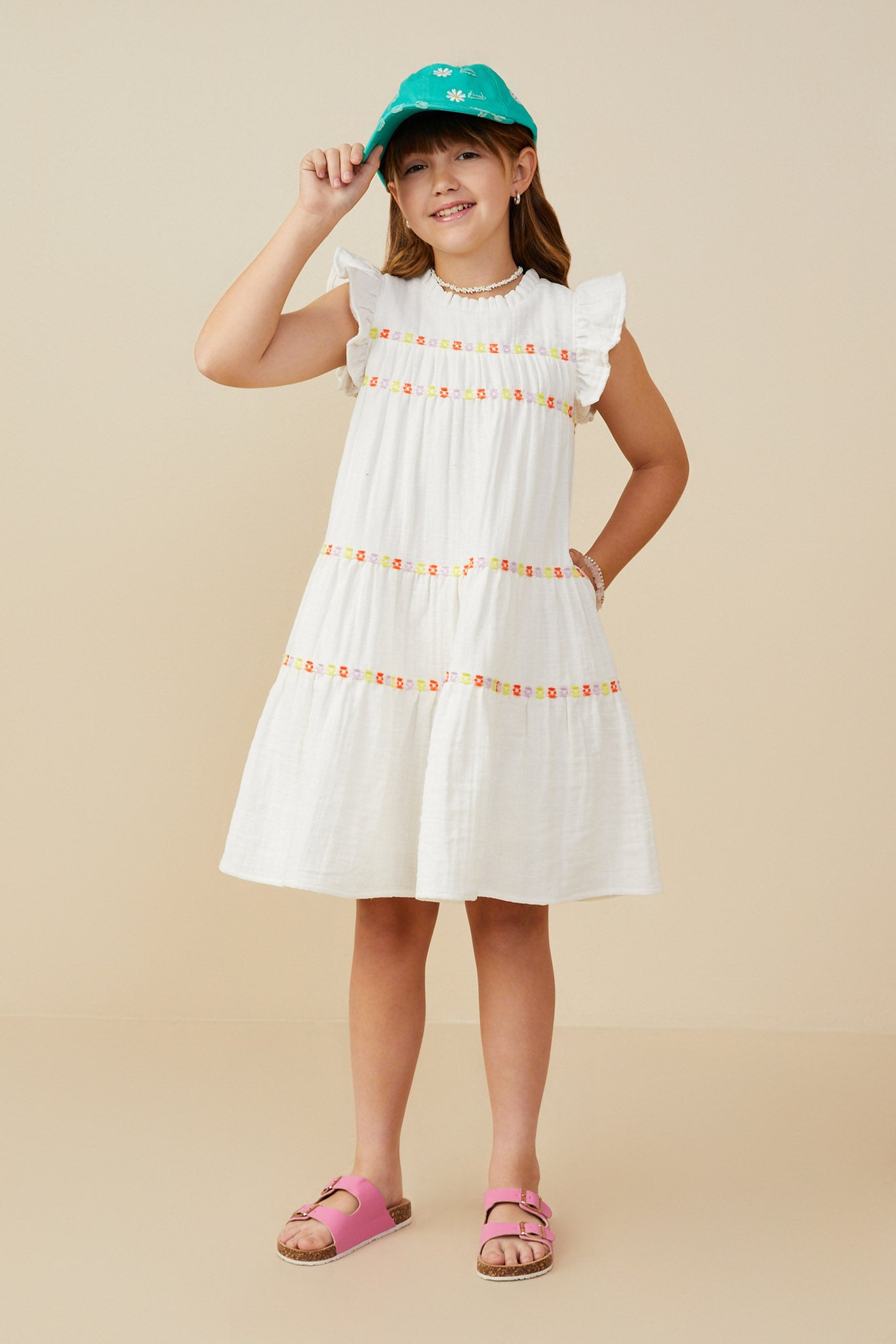 Contrast Floral Lace Trim Ruffle Tank Dress