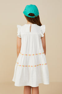 GY9394 Off White Girls Contrast Floral Lace Trim Ruffle Tank Dress Back