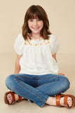 GY9402 Off White Girls Contrast Floral Lace Square Neck Textured Top Front