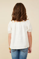 GY9402 Off White Girls Contrast Floral Lace Square Neck Textured Top Back
