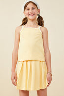 GY9404 Mustard Girls Crochet Knit Detail French Terry Tank Top Front