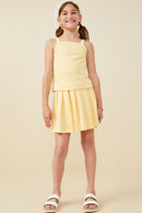 GY9404 Mustard Girls Crochet Knit Detail French Terry Tank Top Pose